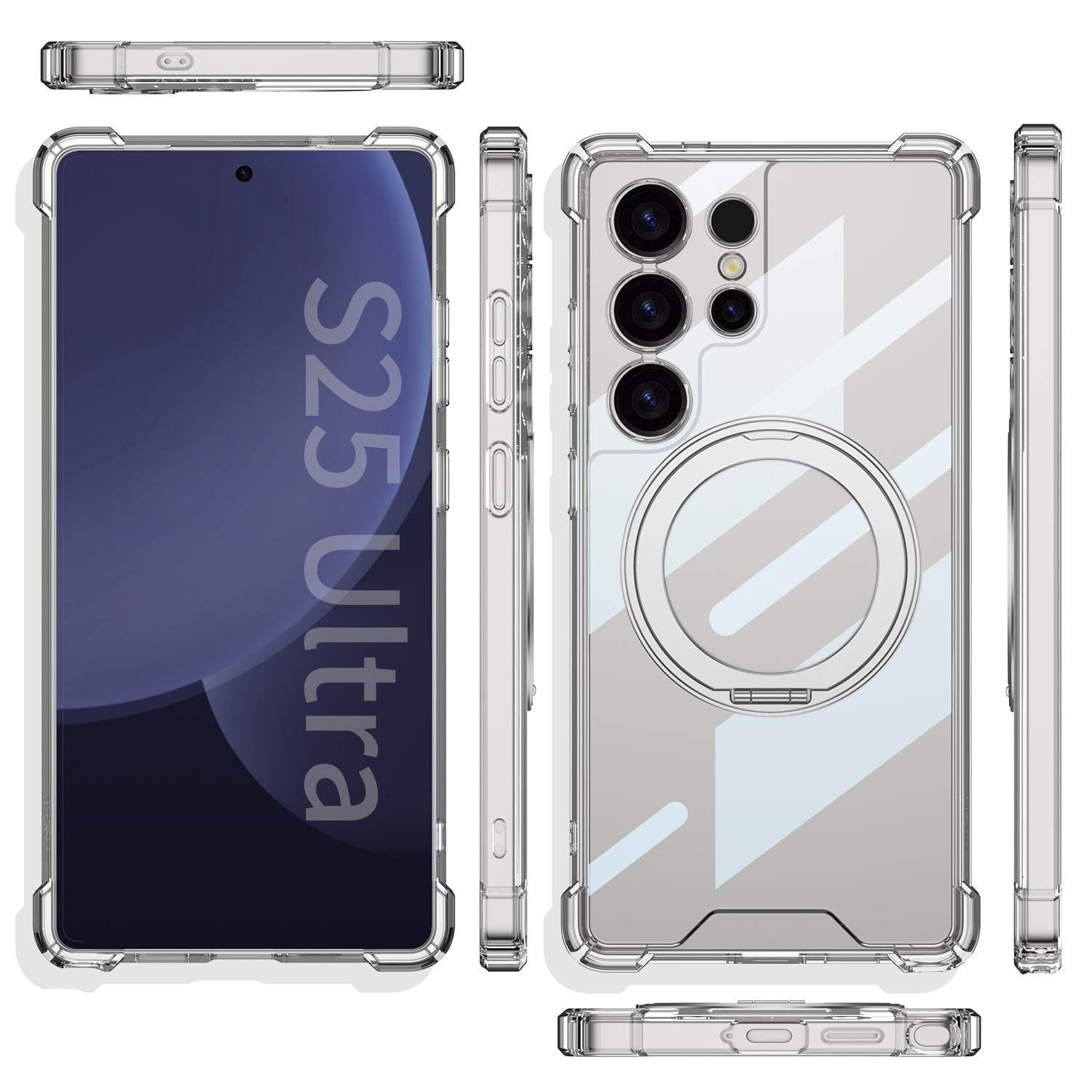 Transparent Shockproof Phone Cover With Magnetic Ring Holder For Galaxy