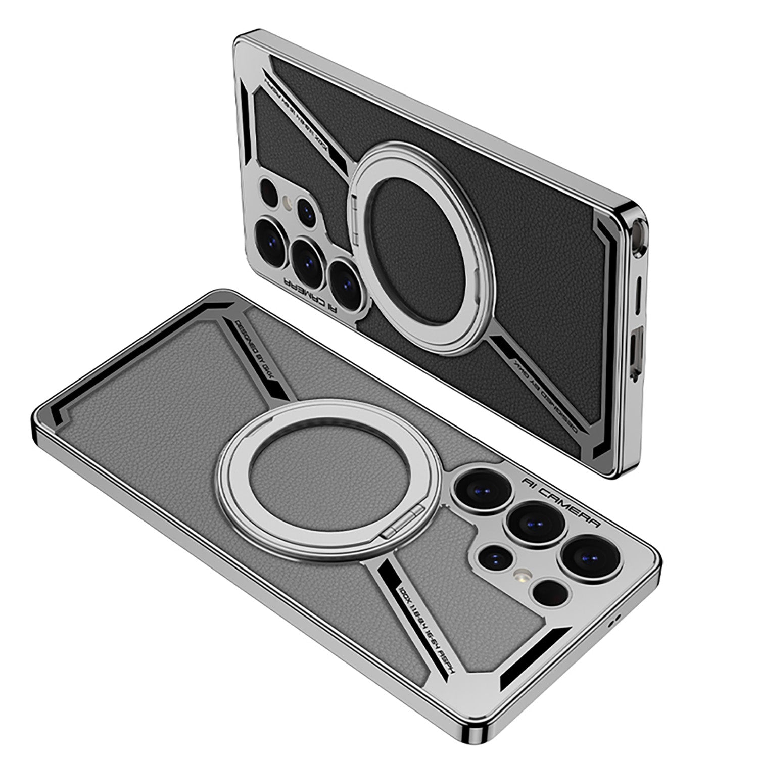 Electroplating Leather Shockproof Phone Case With Magnetic Ring Holder For Galaxy