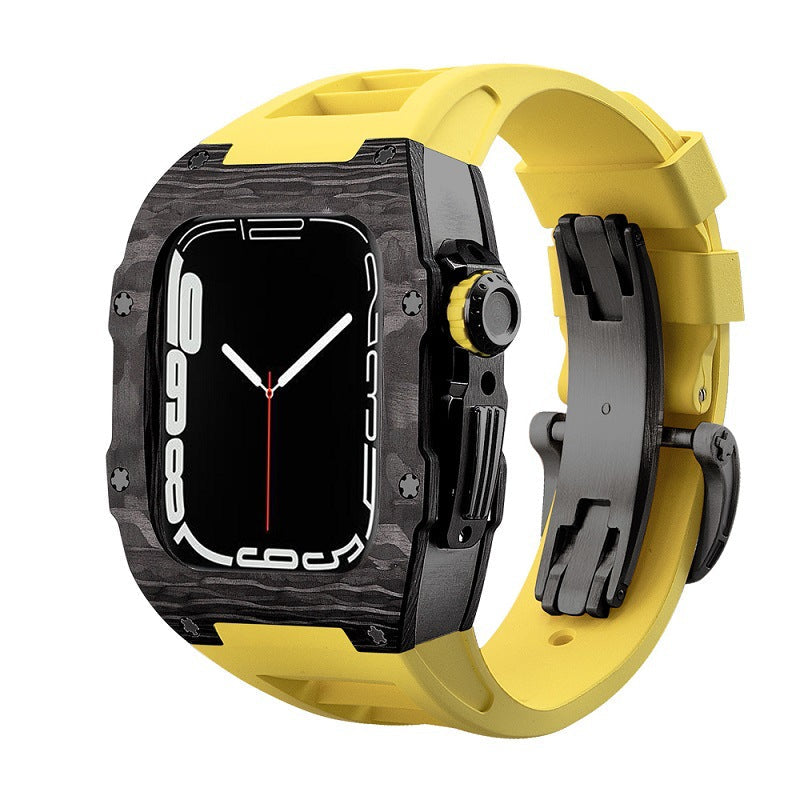 Carbon Fiber And Titanium Case With Fluororubber Strap For Apple Watch 44/45 MM - Mycasety Mycasety