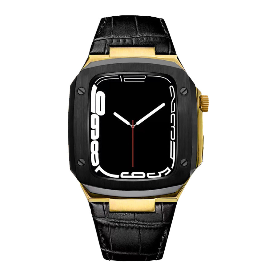 Luxury Metal Case Leather Strap For Apple Watch Series 44/45 mm - Mycasety Mycasety