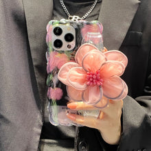 Load image into Gallery viewer, Icy Black Pink Flower Wristband iPhone Case with Messenger Strap
