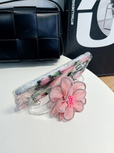 Load image into Gallery viewer, Icy Black Pink Flower Wristband iPhone Case with Messenger Strap
