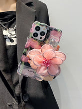 Load image into Gallery viewer, Icy Black Pink Flower Wristband iPhone Case with Messenger Strap
