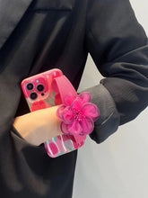 Load image into Gallery viewer, Icy Black Pink Flower Wristband iPhone Case with Messenger Strap
