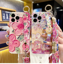 Load image into Gallery viewer, New Oil Painting Flower Wristband iPhone Case with Messenger Rope
