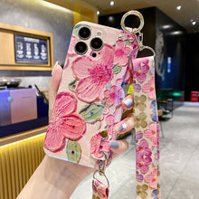 Load image into Gallery viewer, New Oil Painting Flower Wristband iPhone Case with Messenger Rope
