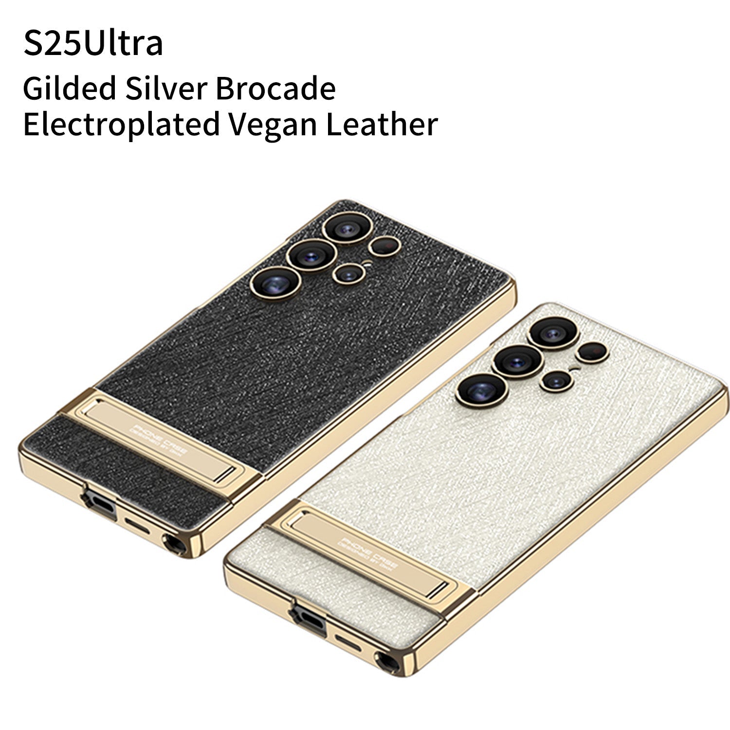 Electroplated Leather Shockproof Phone Case With Golden Bracket For Galaxy