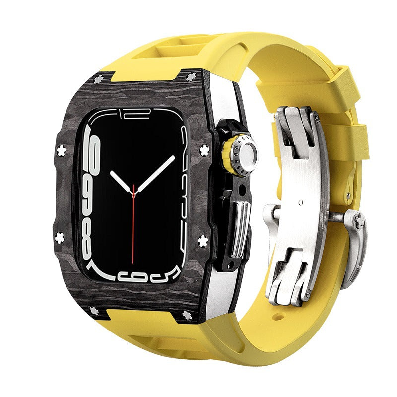 Carbon Fiber And Titanium Case With Fluororubber Strap For Apple Watch 44/45 MM - Mycasety Mycasety
