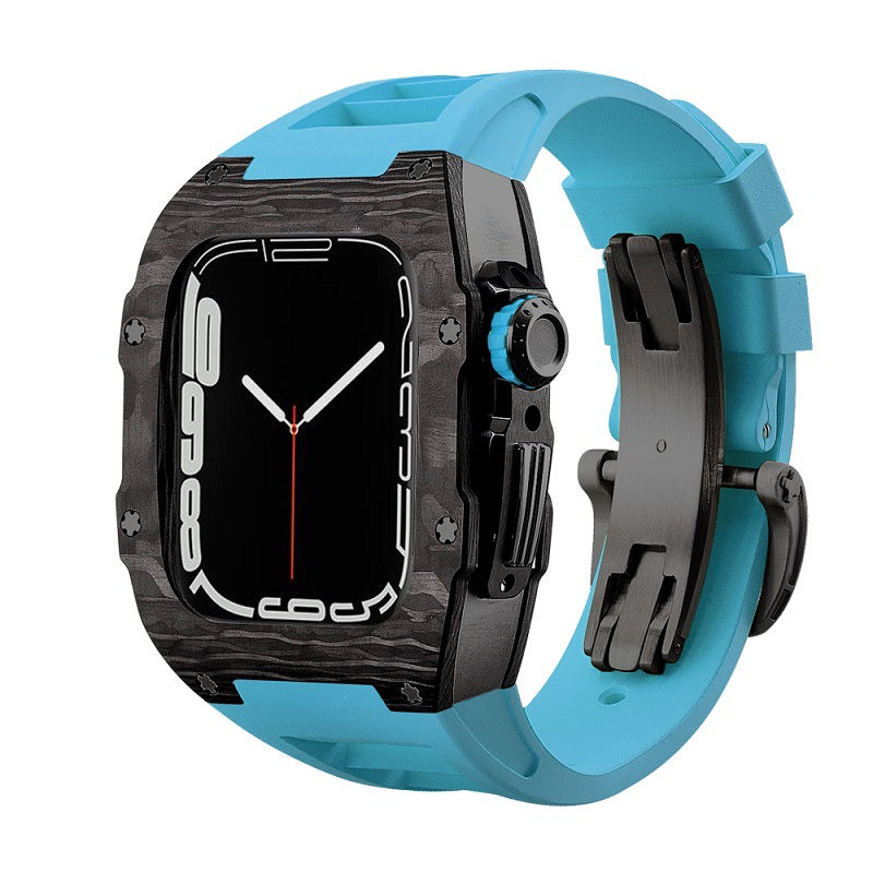 Carbon Fiber And Titanium Case With Fluororubber Strap For Apple Watch 44/45 MM - Mycasety Mycasety