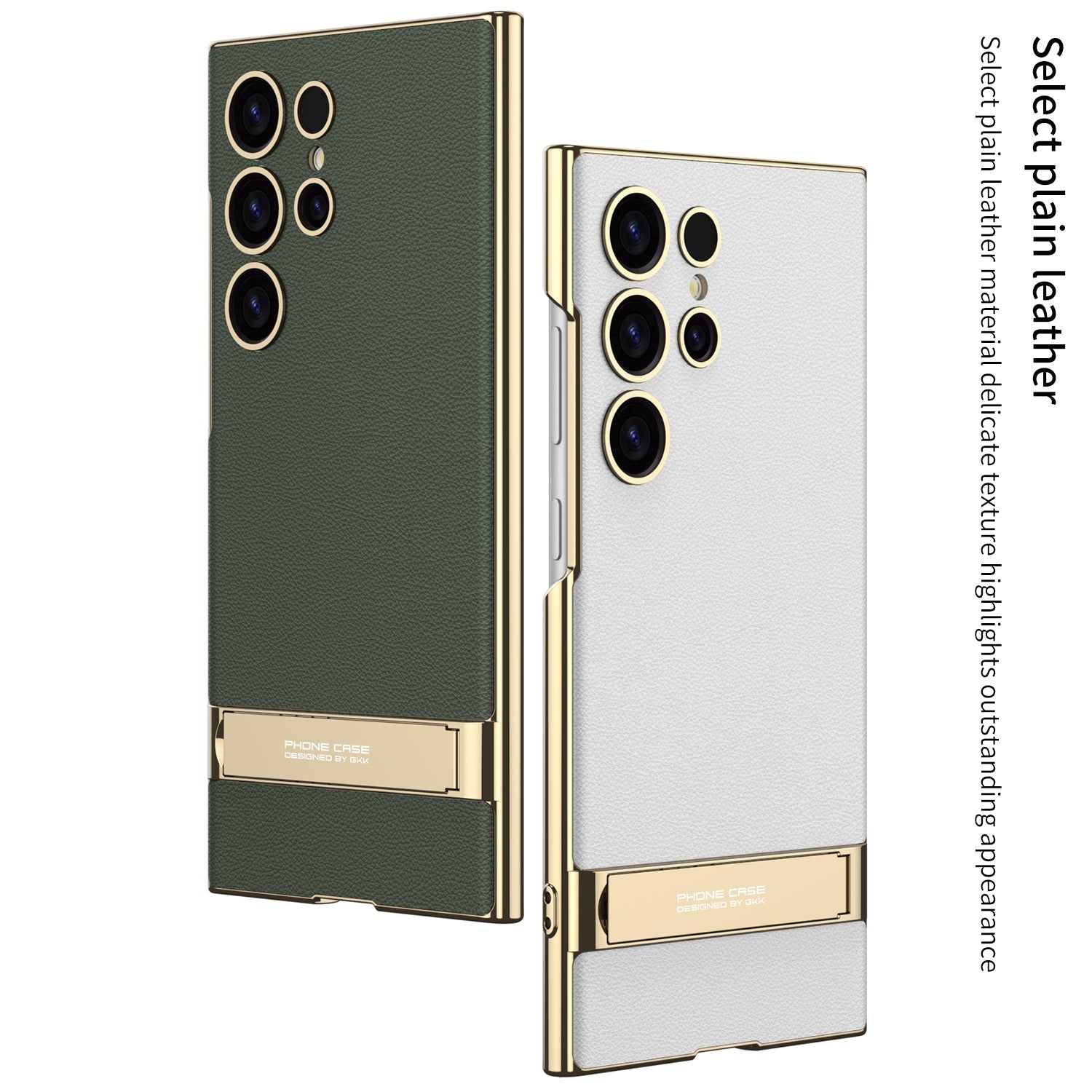Leather Electroplated Protective Phone Case With Golden Holder For Galaxy