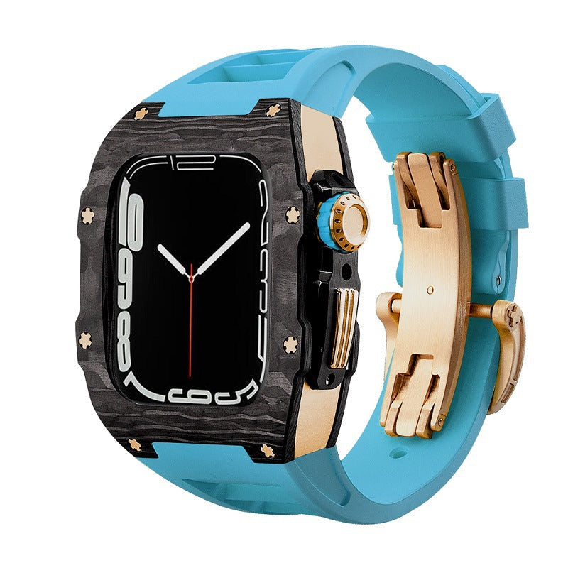 Carbon Fiber And Titanium Case With Fluororubber Strap For Apple Watch 44/45 MM - Mycasety Mycasety
