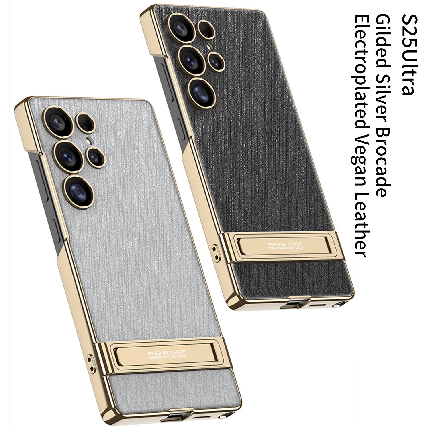 Electroplated Leather Shockproof Phone Case With Golden Bracket For Galaxy