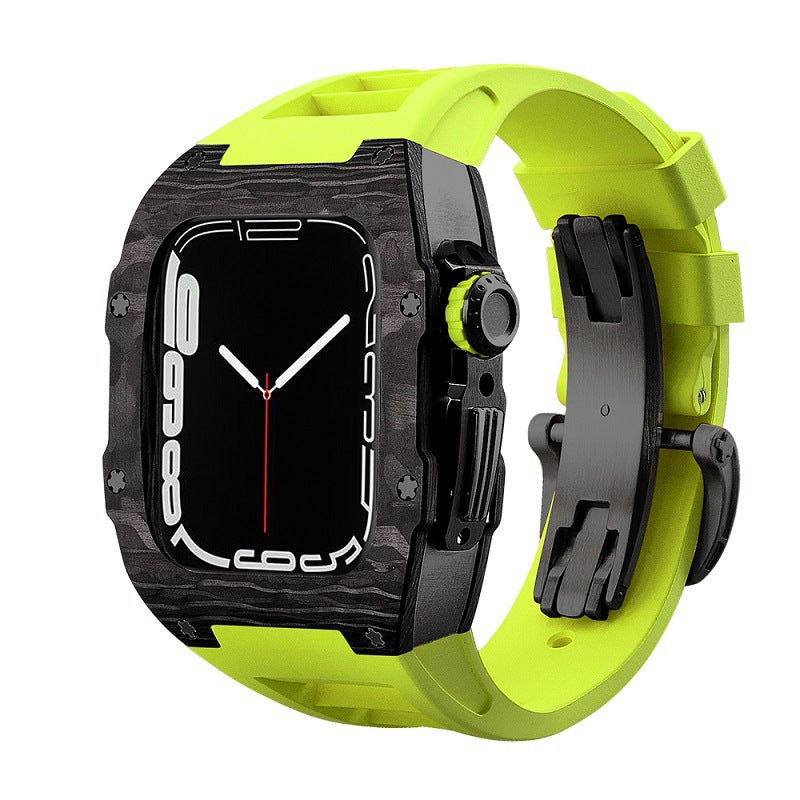 Carbon Fiber And Titanium Case With Fluororubber Strap For Apple Watch 44/45 MM - Mycasety Mycasety