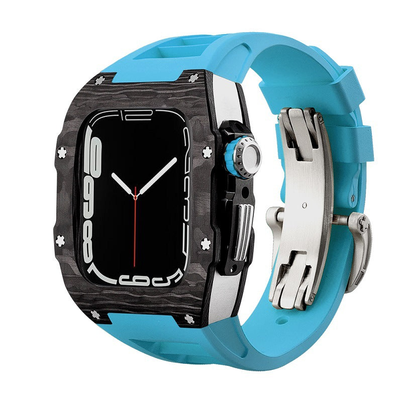 Carbon Fiber And Titanium Case With Fluororubber Strap For Apple Watch 44/45 MM - Mycasety Mycasety