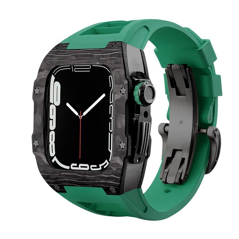 Carbon Fiber And Titanium Case With Fluororubber Strap For Apple Watch 44/45 MM - Mycasety Mycasety
