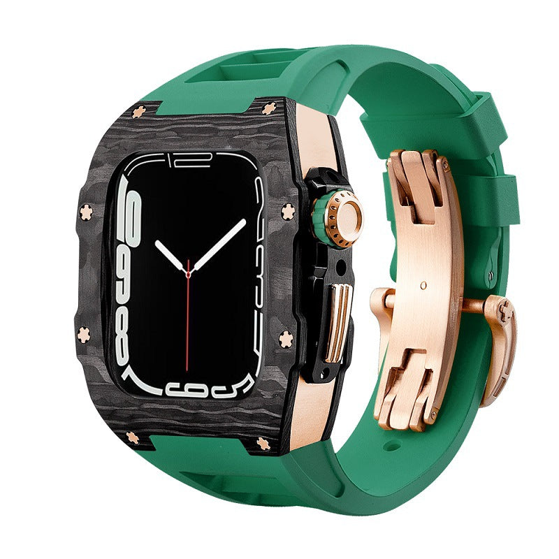 Carbon Fiber And Titanium Case With Fluororubber Strap For Apple Watch 44/45 MM - Mycasety Mycasety