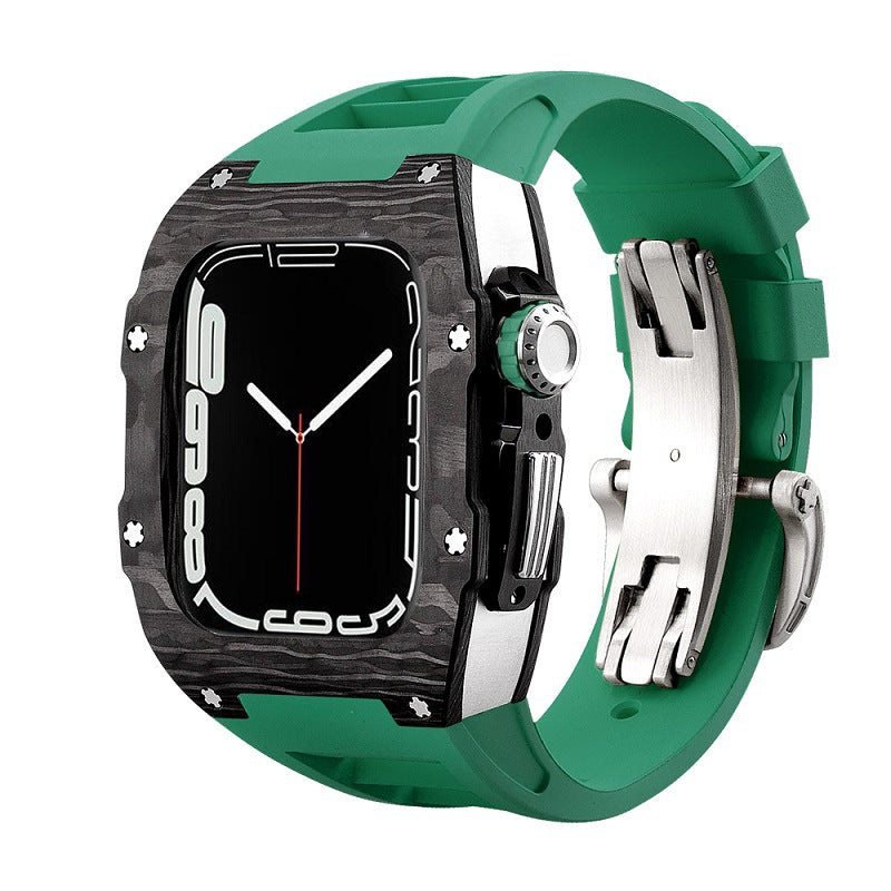 Carbon Fiber And Titanium Case With Fluororubber Strap For Apple Watch 44/45 MM - Mycasety Mycasety