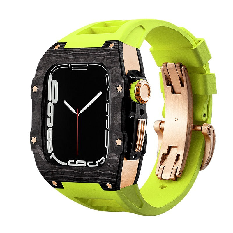 Carbon Fiber And Titanium Case With Fluororubber Strap For Apple Watch 44/45 MM - Mycasety Mycasety