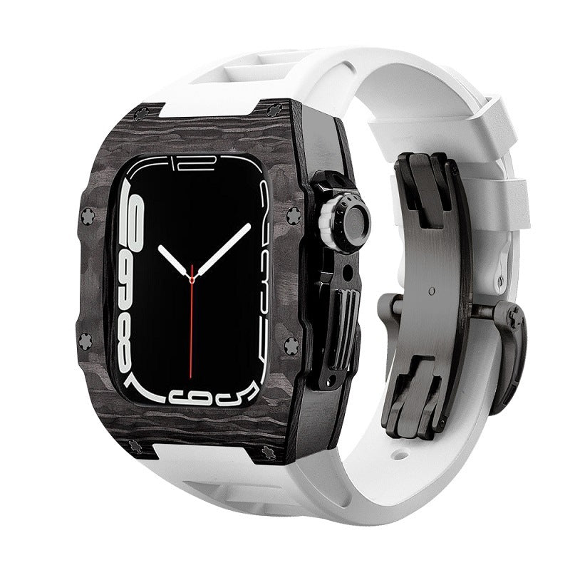 Carbon Fiber And Titanium Case With Fluororubber Strap For Apple Watch 44/45 MM - Mycasety Mycasety