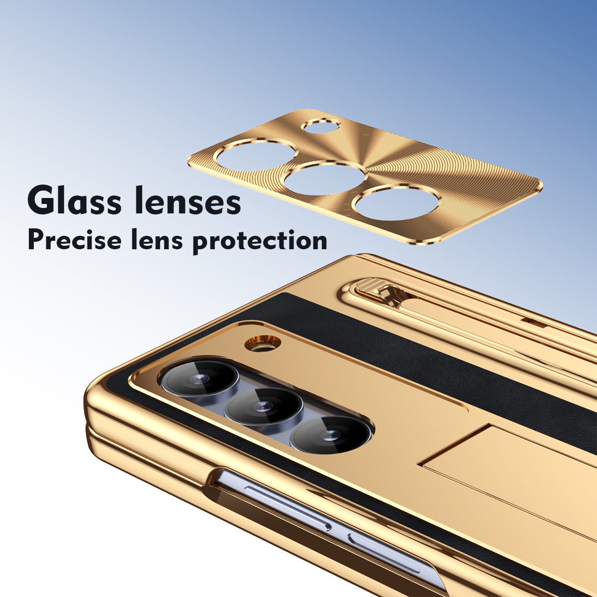 Luxury Leather Golden Electroplated Phone Case With Stylus For Galaxy Z Fold 6/5/4/3 With Back Screen Glass