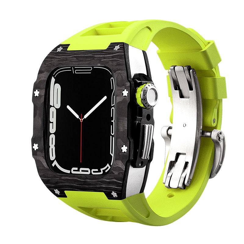 Carbon Fiber And Titanium Case With Fluororubber Strap For Apple Watch 44/45 MM - Mycasety Mycasety