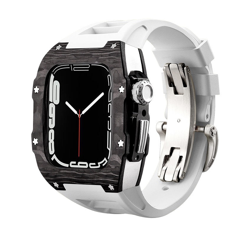 Carbon Fiber And Titanium Case With Fluororubber Strap For Apple Watch 44/45 MM - Mycasety Mycasety