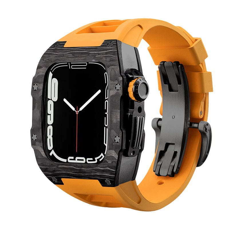 Carbon Fiber And Titanium Case With Fluororubber Strap For Apple Watch 44/45 MM - Mycasety Mycasety