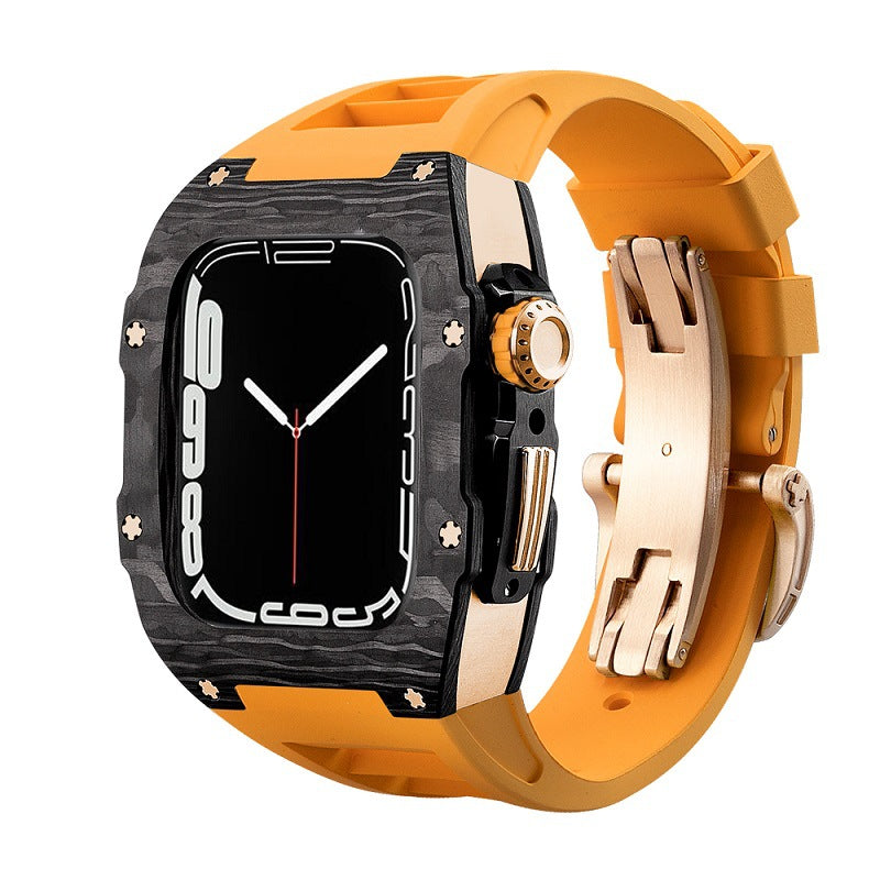 Carbon Fiber And Titanium Case With Fluororubber Strap For Apple Watch 44/45 MM - Mycasety Mycasety