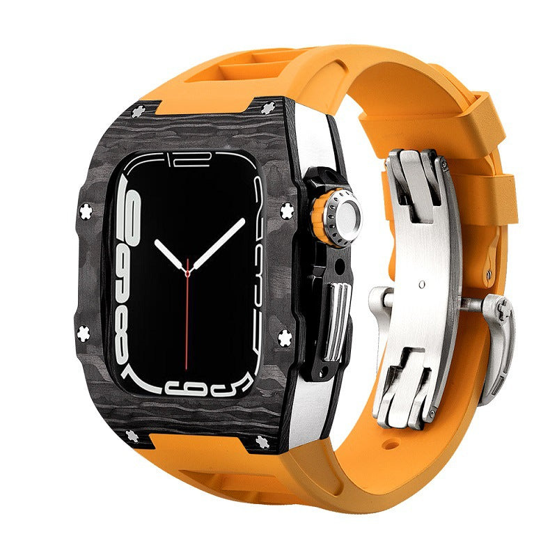 Carbon Fiber And Titanium Case With Fluororubber Strap For Apple Watch 44/45 MM - Mycasety Mycasety