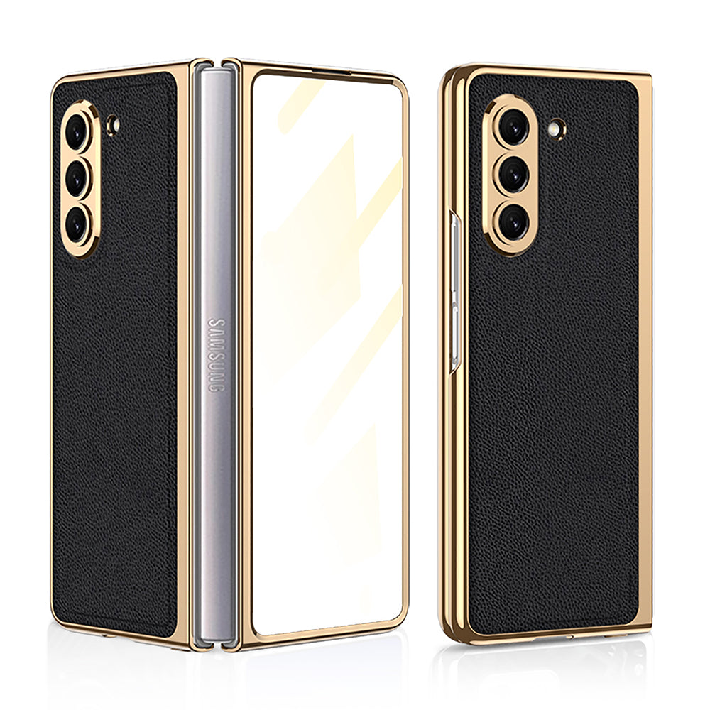 Electroplated Leather Cover with Film for Samsung Galaxy Z Fold5 / Fold4 / Fold3 / Fold2