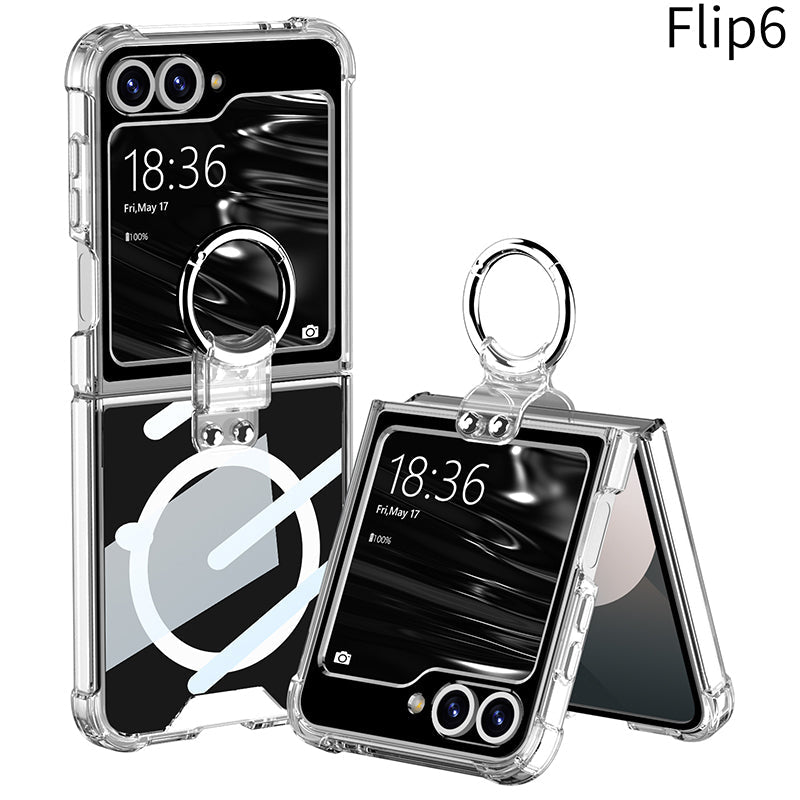 Magnetic All-included Shockproof Phone Cover With Ring Holder For Galaxy Z Flip6 Flip5 Flip4 Flip3