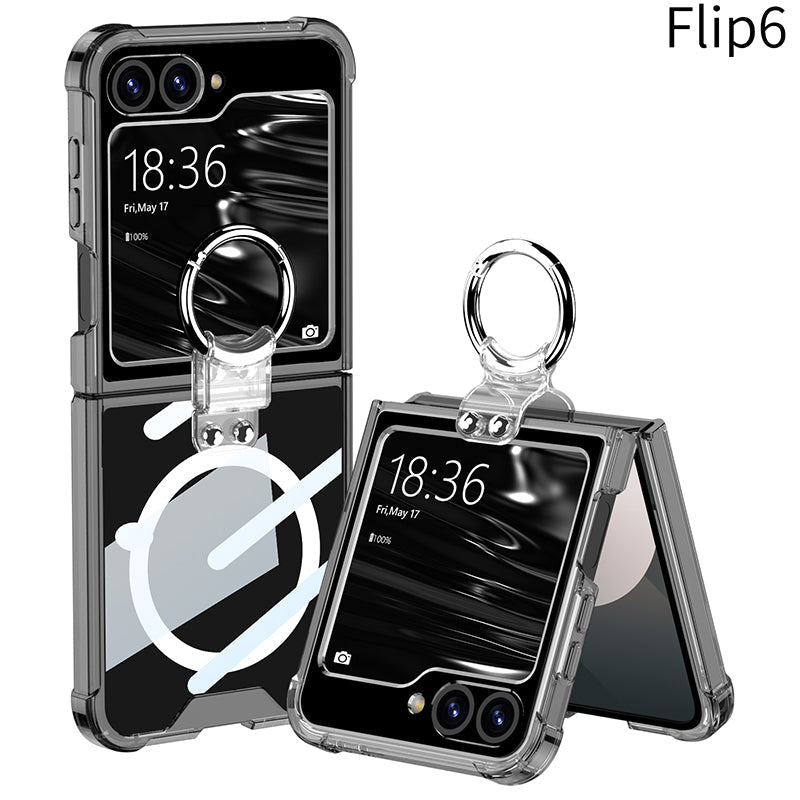Magnetic All-included Shockproof Phone Cover With Ring Holder For Galaxy Z Flip6 Flip5 Flip4 Flip3