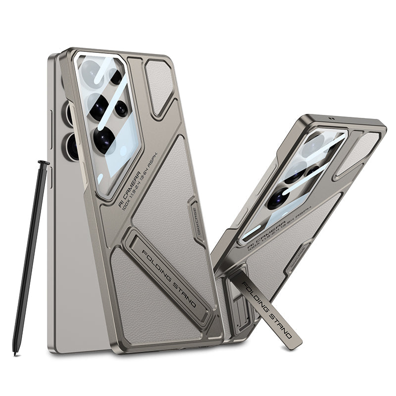 Full Lens Protection Leather Phone Case With Holder For Galaxy