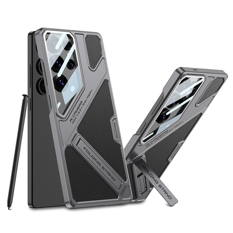 Full Lens Protection Leather Phone Case With Holder For Galaxy
