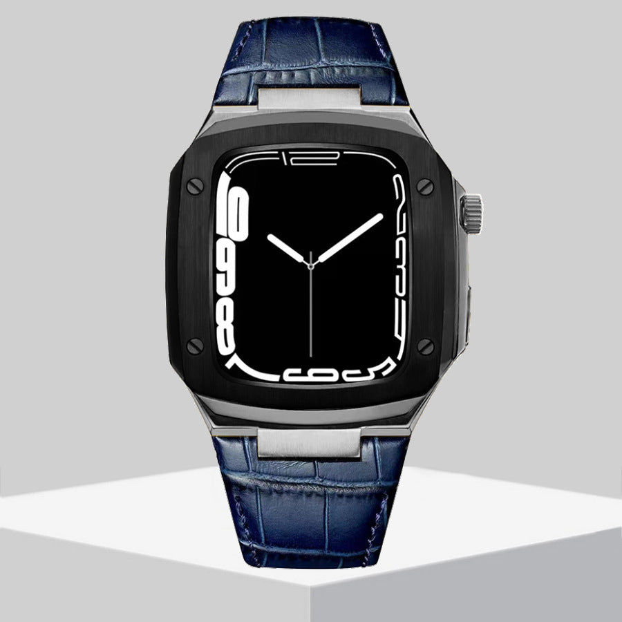 Luxury Metal Case Leather Strap For Apple Watch Series 44/45 mm - Mycasety Mycasety