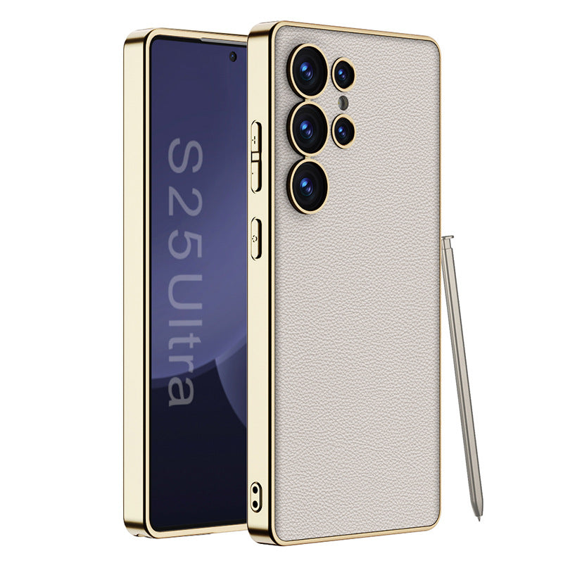 Leather Golden Electroplated Protective Phone Case For Galaxy