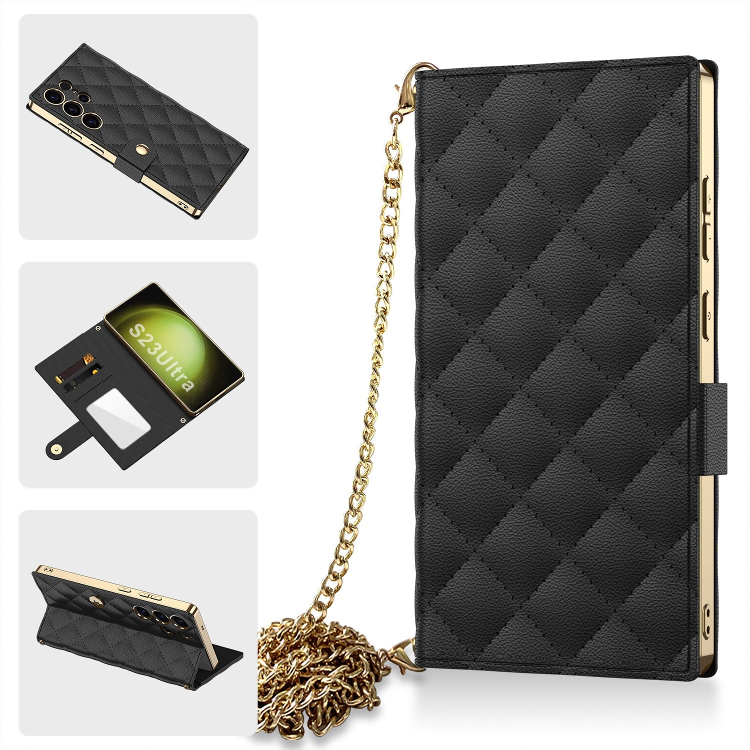Electroplated Leather Shockproof Cover With Golden Bracelet For Galaxy
