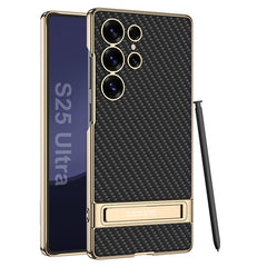 Leather Electroplated Protective Phone Case With Golden Holder For Galaxy