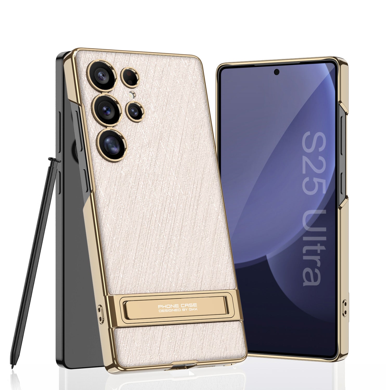 Electroplated Leather Shockproof Phone Case With Golden Bracket For Galaxy
