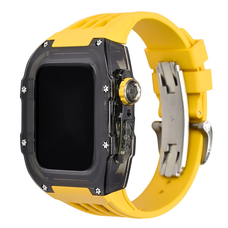 Luxury Metal Case Strap(Fluoro Rubber) For Apple Watch Series 44/45 mm - mycasety2023 Mycasety