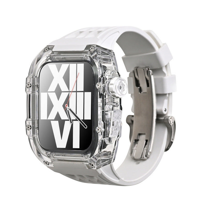 Luxury Metal Case Strap(Fluoro Rubber) For Apple Watch Series 44/45 mm - mycasety2023 Mycasety