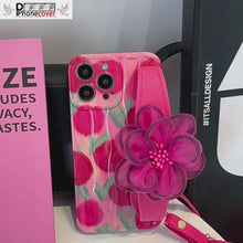 Load and play video in Gallery viewer, Icy Black Pink Flower Wristband iPhone Case with Messenger Strap
