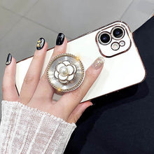 Load image into Gallery viewer, 2021 Luxury Electroplated Gold Plating Glitter Case with Camellia Popsockets For iPhone pphonecover
