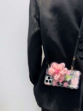 Load image into Gallery viewer, Icy Black Pink Flower Wristband iPhone Case with Messenger Strap
