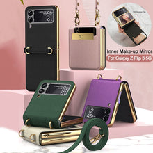 Load image into Gallery viewer, Textured Leather Strap Magnetic Fold Mirror Case For Samsung Galaxy Z Flip 3 5G pphonecover
