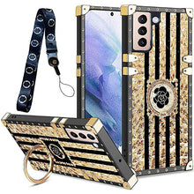 Load image into Gallery viewer, 2021 Luxury Brand Black Rose Flower Crystal Ring Stripe Glitter Gold Square Retro Protective Case For Samsung S21 S10 Note 20 A72 A52 A71 A51 5G pphonecover
