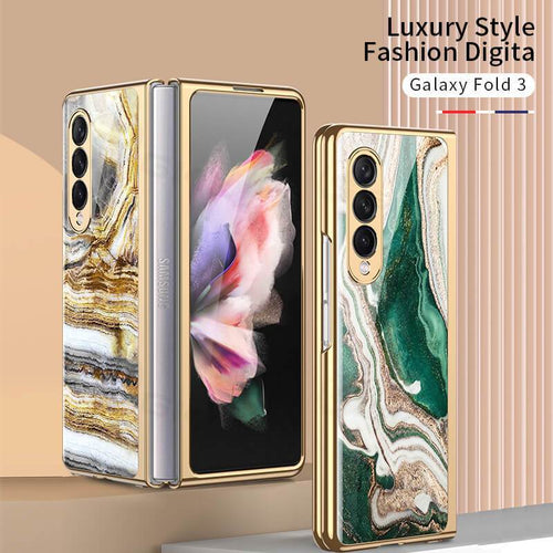 Luxury Marble Glass Case For Samsung Galaxy Z Fold 3 5G pphonecover