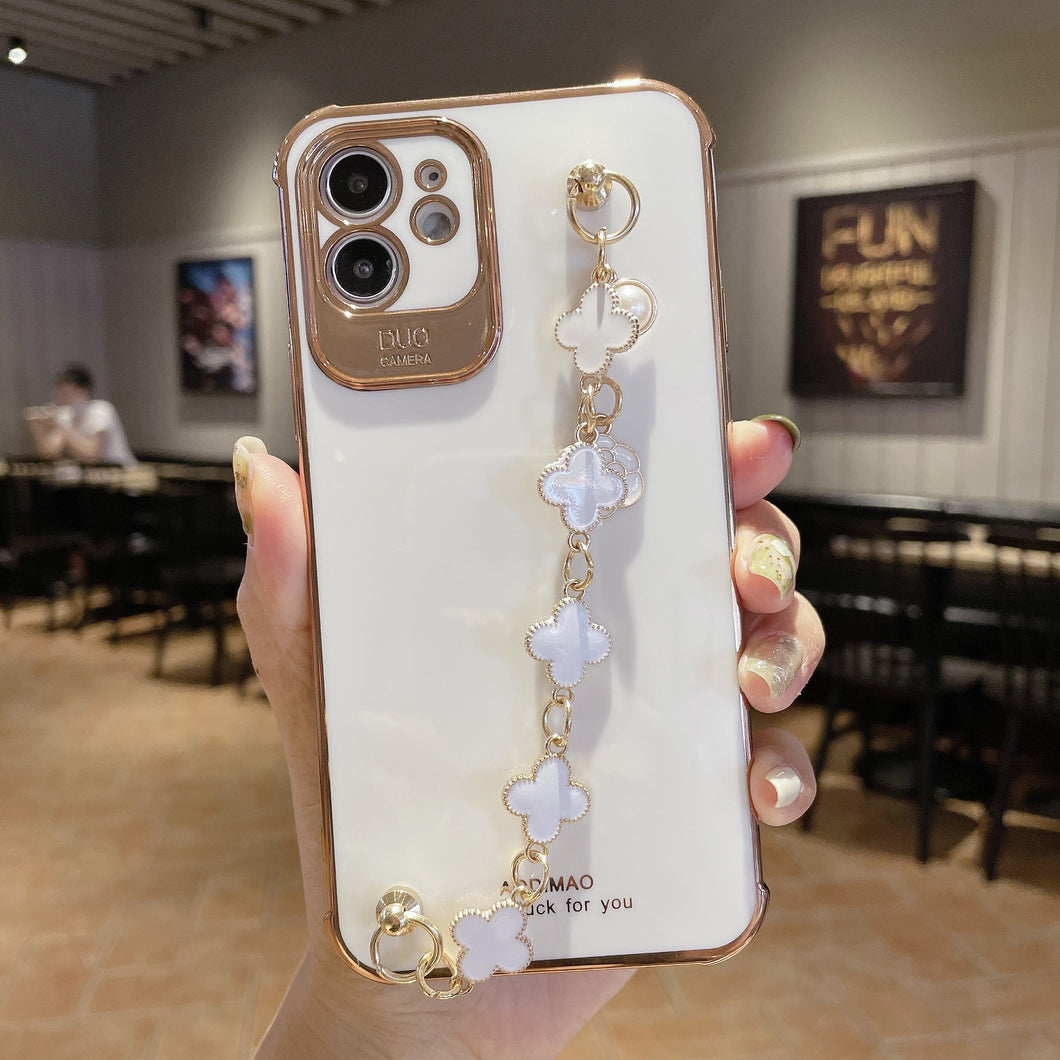 2021 Luxury Electroplated Gold Plating Four Leaf Clover Bracelet Case For iPhone 12Pro MAX 11 XS XR 7 8 Plus pphonecover