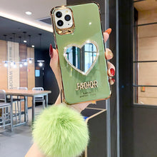 Load image into Gallery viewer, 2021 Luxury Electroplating Makeup Mirror iPhone Case With Hairball pphonecover
