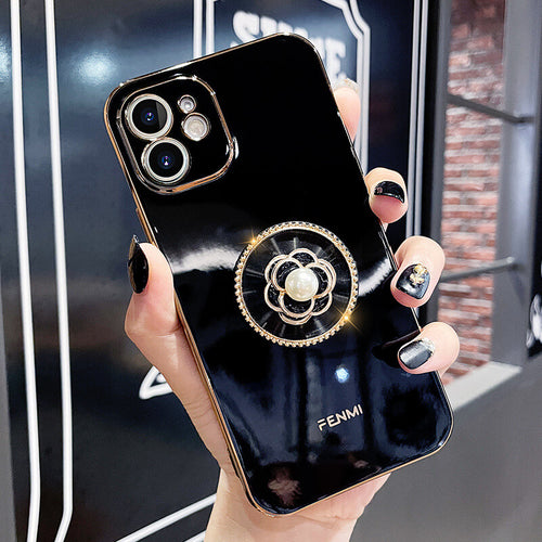 2021 Luxury Electroplated Gold Plating Glitter Case with Camellia Popsockets For iPhone pphonecover